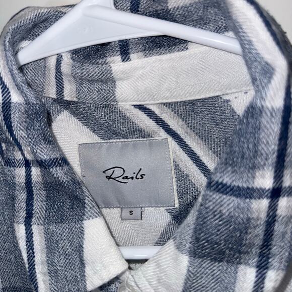 Rails Hunter Plaid Shirt Women’s Small White/Indigo Rayon Button Down Good - Picture 8 of 16